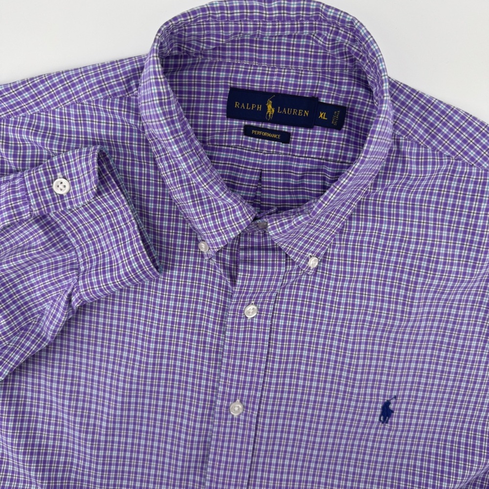 Polo Ralph Lauren Button Down Mens XL Purple Performance Stretch Micro Check